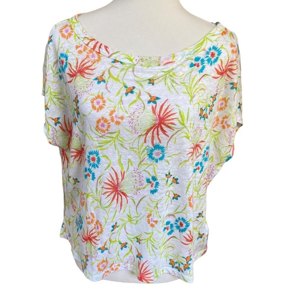 Joie Womens Top Size Large Linen Short Sleeve Tee Shirt Floral Lightweight New - Picture 12 of 12